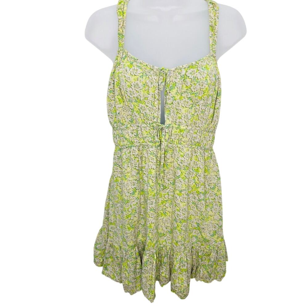 American Eagle Green Floral Tie Front Baby Doll Mini Dress  Milk Maid Coquette M